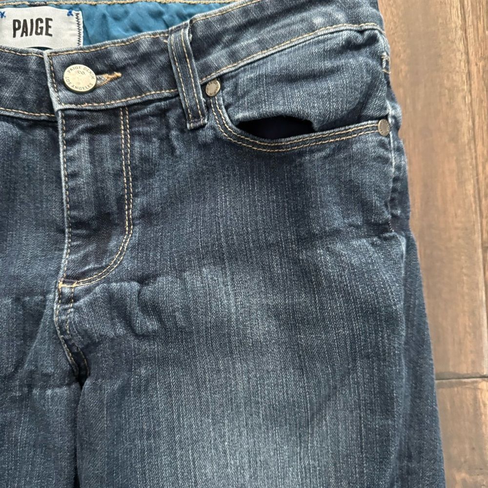 Paige Distressed Dark Wash Flare Leg Low Rise Jeans 29 - Picture 4 of 7